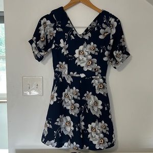 Jumpsuit/romper floral shorts navy with matching belt